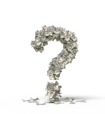 Üç boyutlu soru işaretleri dolar banknotlarından oluşur