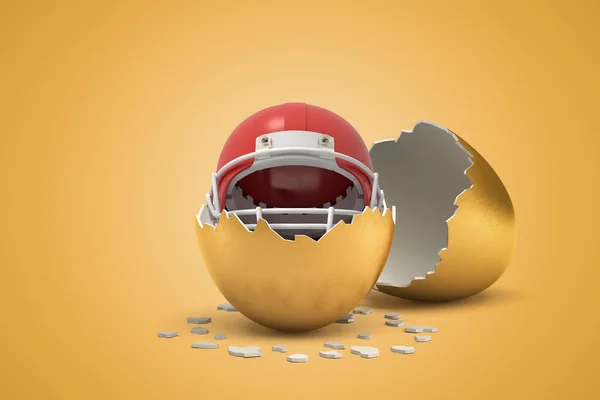 3d representación de casco de fútbol americano que acaba de salir del huevo de oro . — Foto de Stock
