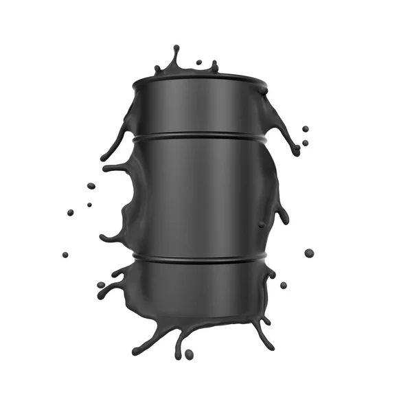 3d renderização de barril de metal preto espirrando isolado no fundo branco — Fotografia de Stock