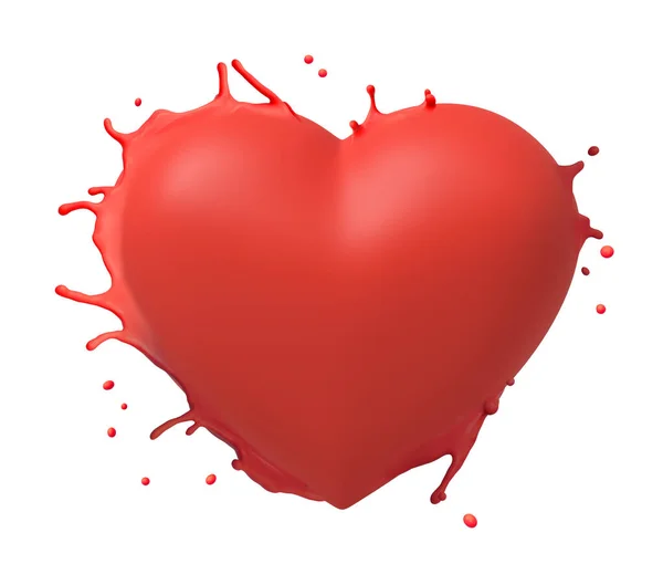 3D närbild återgivning av röd stänk i form av hjärtat isolerad på vit bakgrund. — Stockfoto