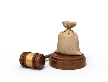 3 boyutlu tuval para çantası ses bloğunda duruyor yanında tokmakla..