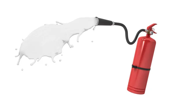 3d representación de extintor rojo descarga chorro de líquido blanco aislado sobre fondo blanco . —  Fotos de Stock