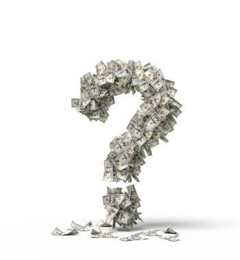 Üç boyutlu soru işaretleri dolar banknotlarından oluşur