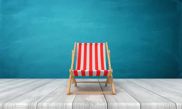 3D-Darstellung von Strandkorb auf weißem Holzboden und dunkeltürkisfarbenem Hintergrund — Stockfoto
