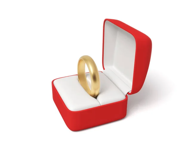 白底开红盒中金戒指的3D特写渲染. — 图库照片