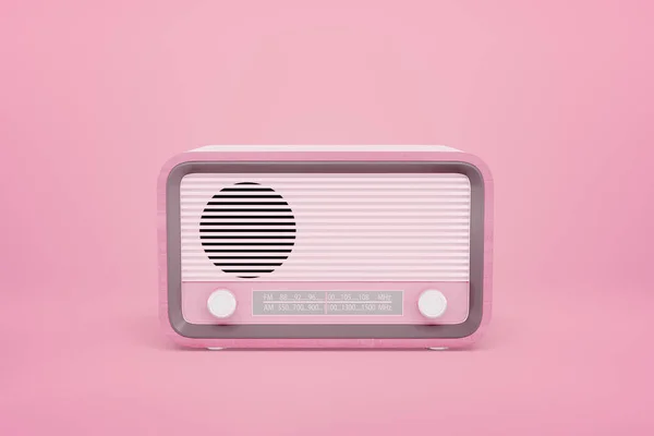 3D representación de radio retro rosa y blanco de pie sobre fondo rosa . — Foto de Stock