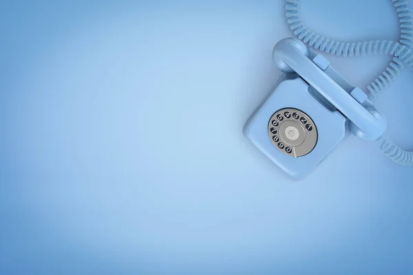 3D vykreslování světle modré pevné linky telefon shora stojí na modrém pozadí stejné barvy se spoustou kopírovacího prostoru. — Stock fotografie
