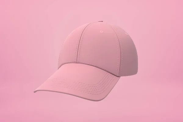 3D крупним планом візуалізація рожевої бейсбольної шапки, що плаває на рожевому фоні . — стокове фото