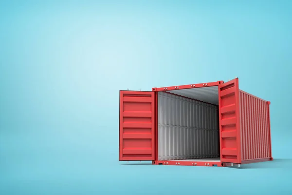 3d rendering of open empty red barge container with white insides on blue background. — Stock Photo, Image