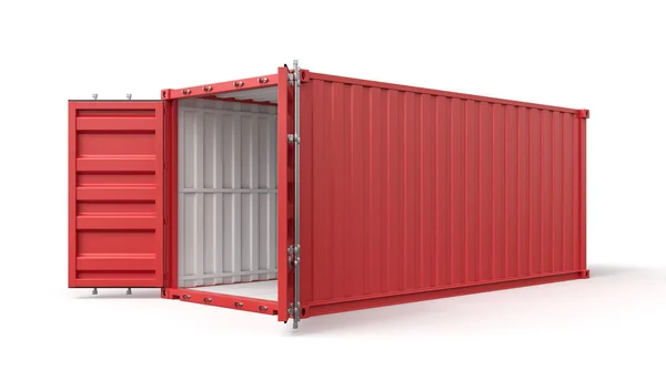 3d rendering of open empty red barge container with white insides isolated on white background. — Stock Photo, Image