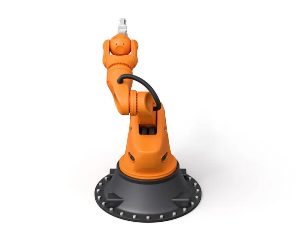 흰색 배경에서 분리 된 주황색 로봇 팔 의 3D 렌더링 — 스톡 사진