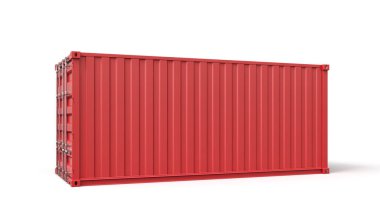 Kapalı kırmızı nakliye konteynırının 3d görüntülenmesi beyaz arkaplanda izole edildi