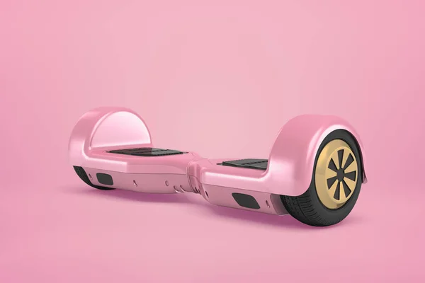 3d primo piano rendering di giroscooter rosa metallico in piedi su sfondo rosa. Foto Stock Royalty Free