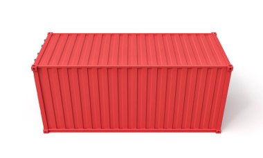 Kapalı kırmızı nakliye konteynırının 3d görüntülenmesi beyaz arkaplanda izole edildi