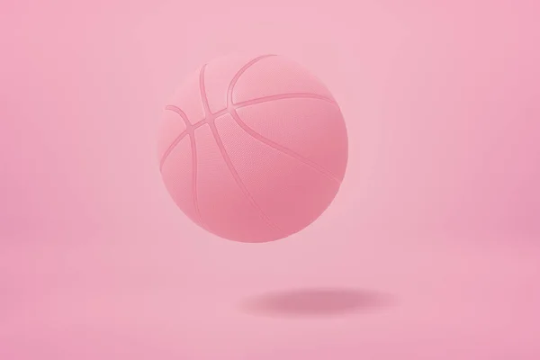 3D крупним планом візуалізація легкого рожевого баскетболу підстрибує на світло-рожевому тлі . — стокове фото