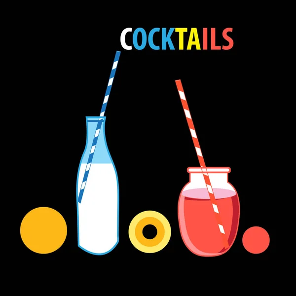 Illustration Farbiger Cocktails Auf Dunklem Hintergrund — Stockvektor