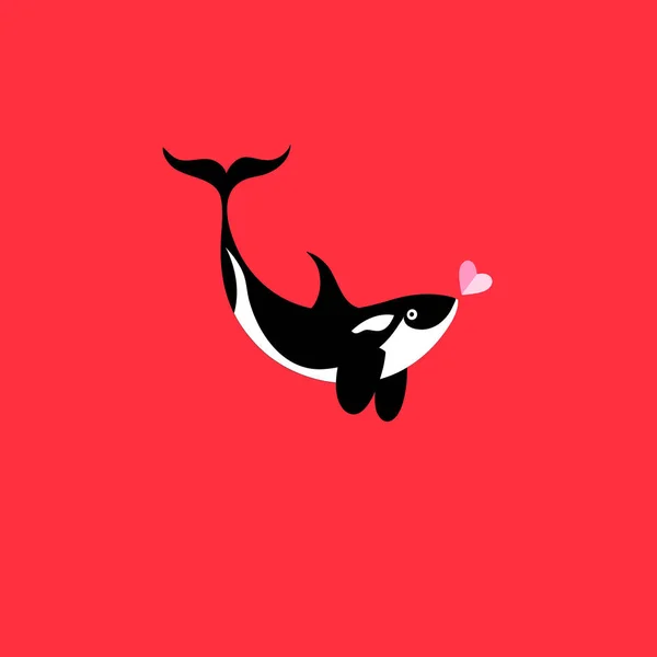 在红色背景下与鲸鱼相爱的节日贺卡 — 图库矢量图片