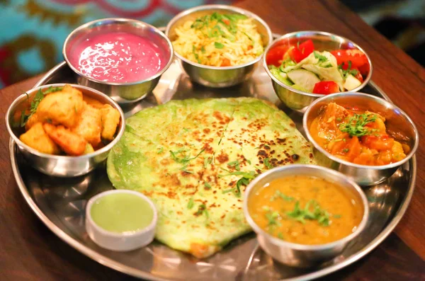 Macro Photo Delicious Indian Set Menu Restaurant — Stock Photo, Image