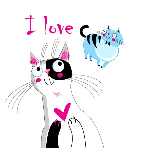 Vektorillustration Kärleksfull Katt Vit Bakgrund — Stock vektor