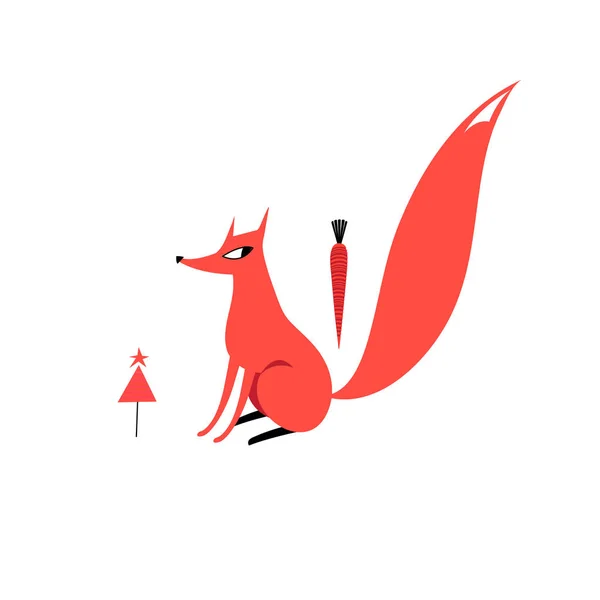 Vector Illustration Red Fox White Background — Stock Vector