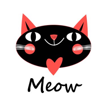 Şirin kedi vektör. T-shirt Print.Love kartları. Sevgililer Day.animal yazdır. Çocuk resim okul için 