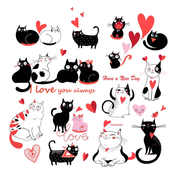 Vector set of enamored cats — Stock Vector