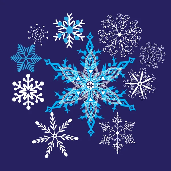 Jasne Zimowe Tło Piękne Płatki Śniegu — Wektor stockowy