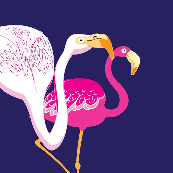 Grafik Schöne Porträts Von Rosa Flamingos Auf Blauem Hintergrund — Stockvektor