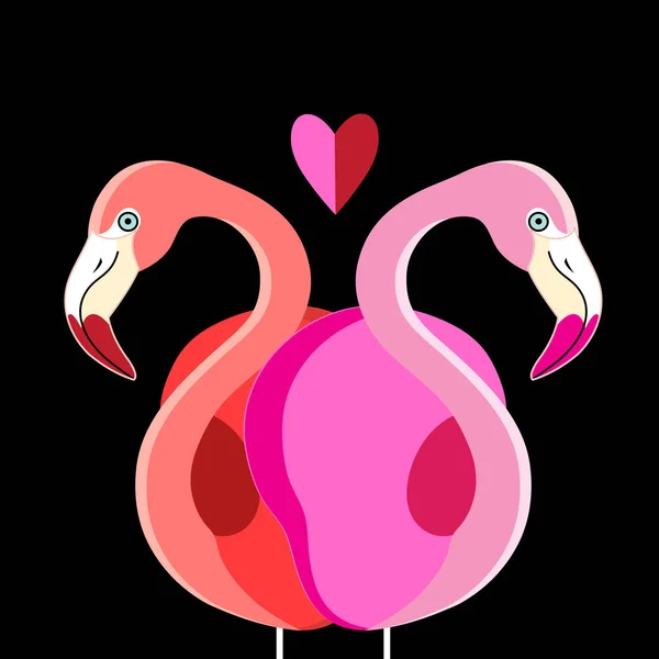 Valentin Nap Rózsaszín Flamingók Ünnepi Kártya — Stock Vector