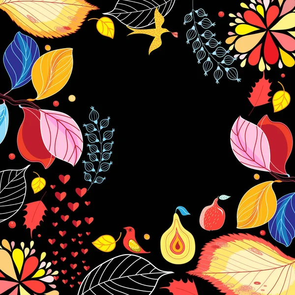 Осенний Разноцветный Фон Листьями Птицами — стоковый вектор