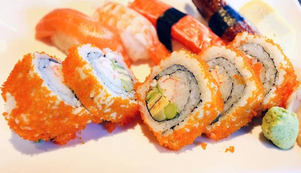 Foto Makro Bakgrund Utsökt Sushi — Stockfoto