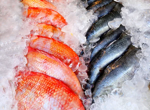 Фото Макро Фона Вкусной Большой Рыбы Льду Ресторане — стоковое фото