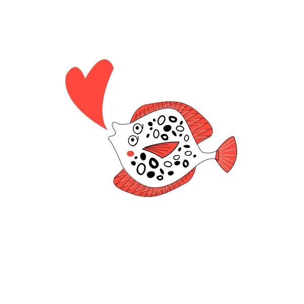 Komik Aşk Yaldızlı Pisibalığı Beyaz Arka Plan Üzerinde Gösterimi — Stok Vektör