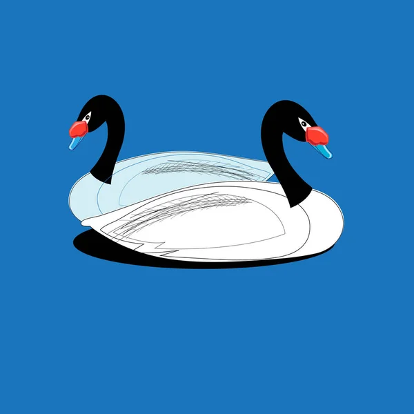 Ilustración Cisnes Blancos Enamorados Sobre Fondo Azul — Archivo Imágenes Vectoriales