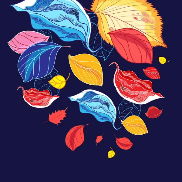 Illustration Wonderful Multi Colored Leaf Fall Blue Background — Stock Vector