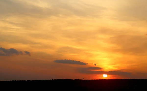 Красива фотографія яскравого заходу сонця з хмарами над полем — стокове фото