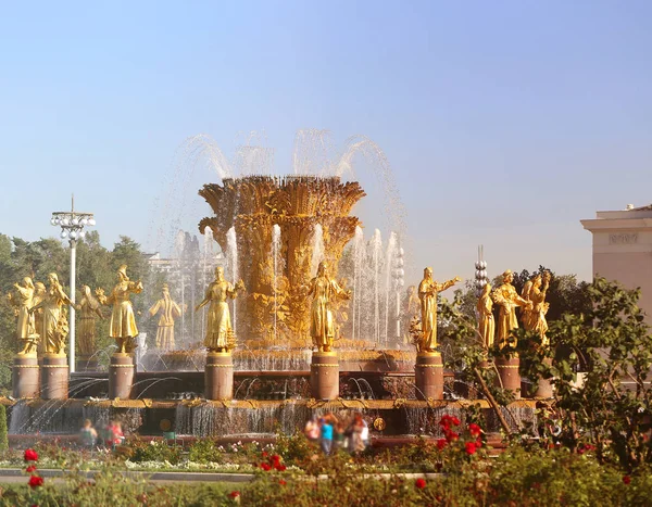 Foto van een macro gouden fontein vriendschap van volkeren — Stockfoto