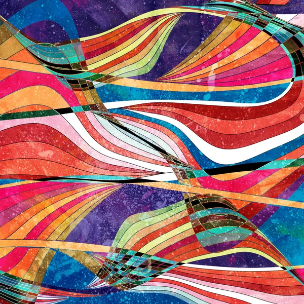 Абстрактный Акварельный Яркий Фон Различными Красочными Волновыми Элементами — стоковое фото