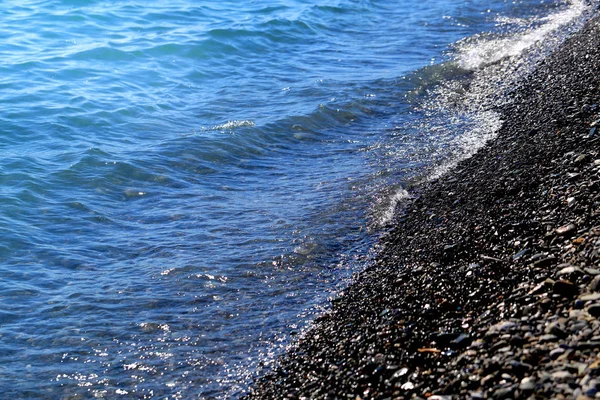 Macro Photo Blue Sea Waves Foam Beach — Stock Photo, Image