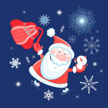 Mavi bir arka plan üzerinde Noel Baba'nın parlak kartpostal yeni yıl portre