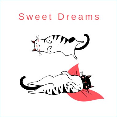 Beyaz bir arka plan üzerinde grafik kedi uyku ile vektör komik kartı