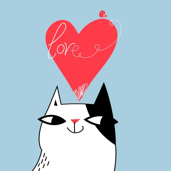 在情人节的一个轻松愉快的背景的贺卡与一只有趣的猫 — 图库矢量图片