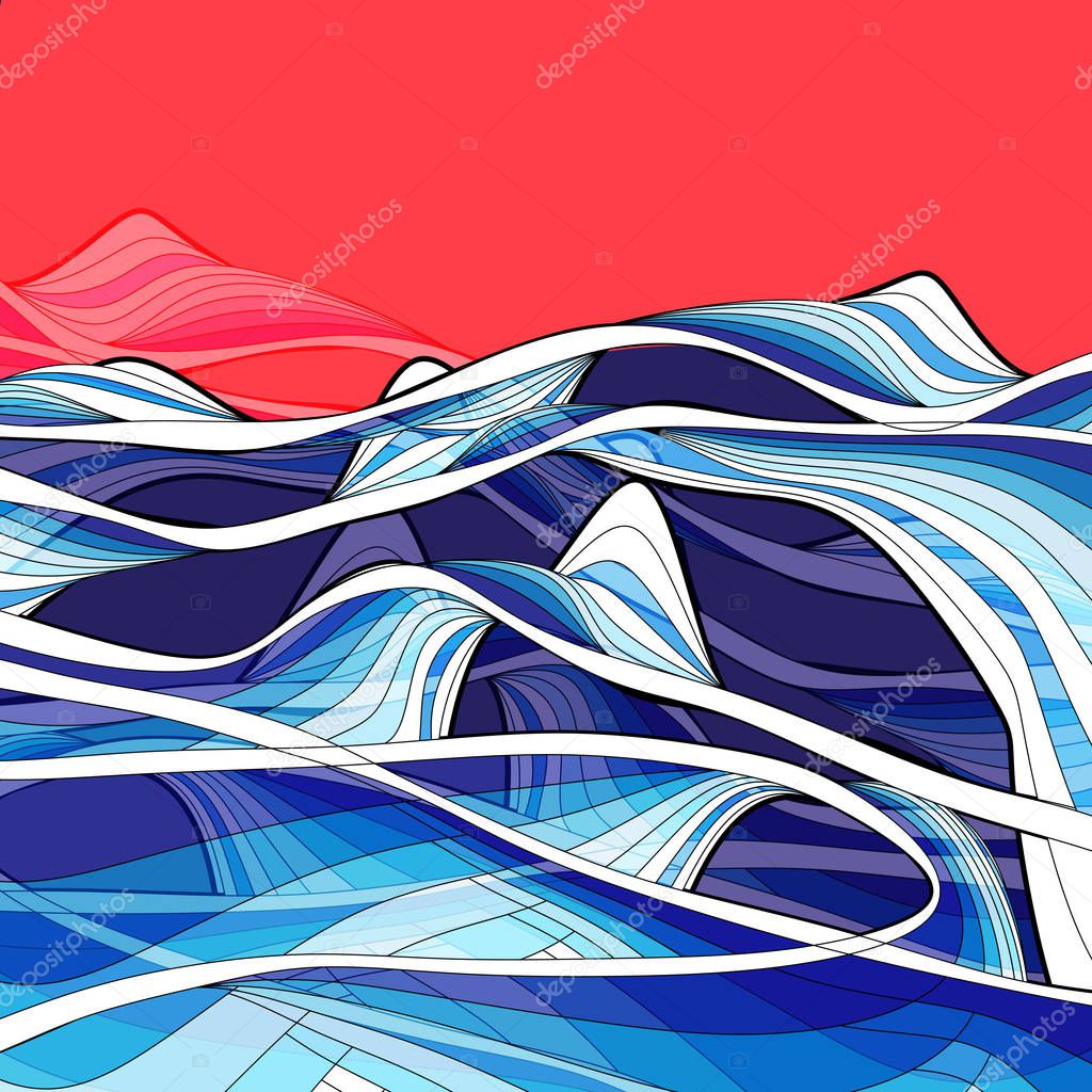 Vector bright background abstract beautiful waves on a colored background