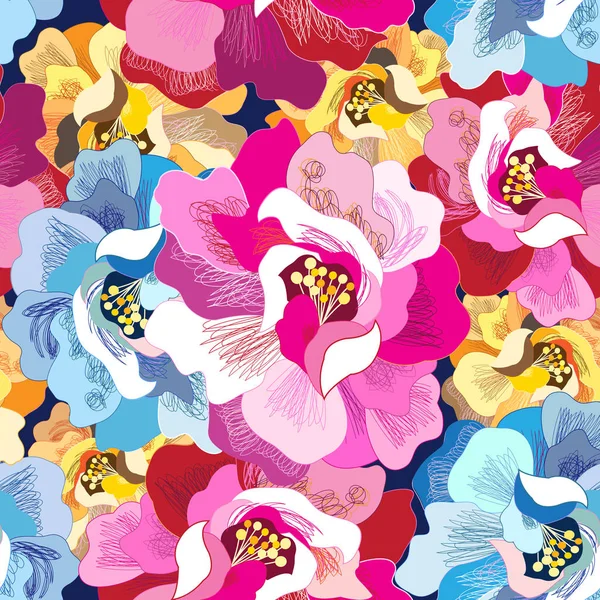 Vecteur Sans Couture Lumineux Multicolore Super Motif Fleurs Sur Fond — Image vectorielle