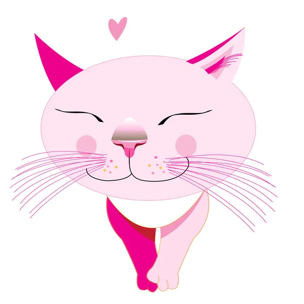 Voorraad Illustratie Roze Liefde Kat Witte Achtergrond Geïsoleerde Object — Stockvector