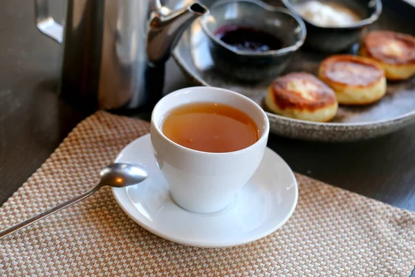 Photo Fond Lumineux Macro Belle Tasse Thé Sur Table — Photo