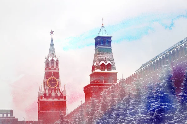 股票福托莫斯科克里姆林宫塔与明星在冬季 — 图库照片