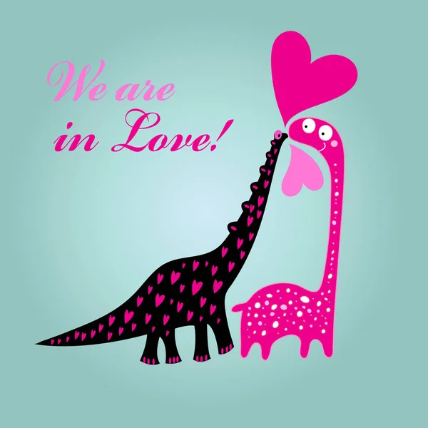 Greeting Card Valentine Day Card Dinosaurs Love Hearts Light Background — Stock Vector