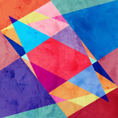 Suluboya arka plan geometrik renk nesneleri ve ilginç şekillerle