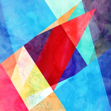 Suluboya arka plan geometrik renk nesneleri ve ilginç şekillerle